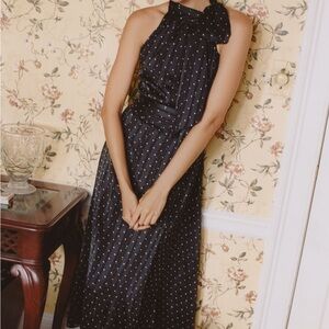 Anthropologie Polka Dot Halter Midi Dress